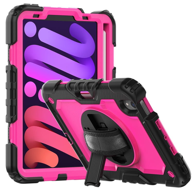 For iPad mini 2024 / mini 6 Shockproof Silicone + PC Protective Tablet Case with Holder & Shoulder Strap & Pen Slot(Rose Red + Black) - iPad mini 6 Cases by buy2fix | Online Shopping UK | buy2fix