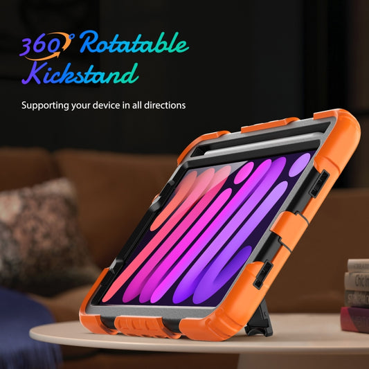 For iPad mini 2024 / mini 6 Shockproof Silicone + PC Protective Tablet Case with Holder & Shoulder Strap & Pen Slot(Black + Orange) - iPad mini 6 Cases by buy2fix | Online Shopping UK | buy2fix