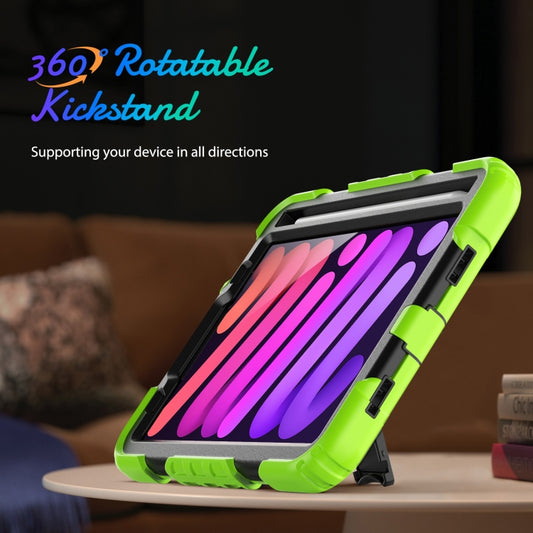 For iPad mini 2024 / mini 6 Shockproof Silicone + PC Protective Tablet Case with Holder & Shoulder Strap & Pen Slot(Black + Yellow Green) - iPad mini 6 Cases by buy2fix | Online Shopping UK | buy2fix