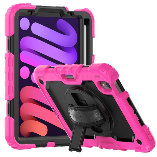 For iPad mini 2024 / mini 6 Shockproof Silicone + PC Protective Tablet Case with Holder & Shoulder Strap & Pen Slot(Black + Rose Red) - iPad mini 6 Cases by buy2fix | Online Shopping UK | buy2fix