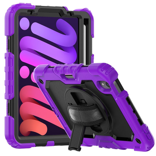 For iPad mini 2024 / mini 6 Shockproof Silicone + PC Protective Tablet Case with Holder & Shoulder Strap & Pen Slot(Black + Purple) - iPad mini 6 Cases by buy2fix | Online Shopping UK | buy2fix