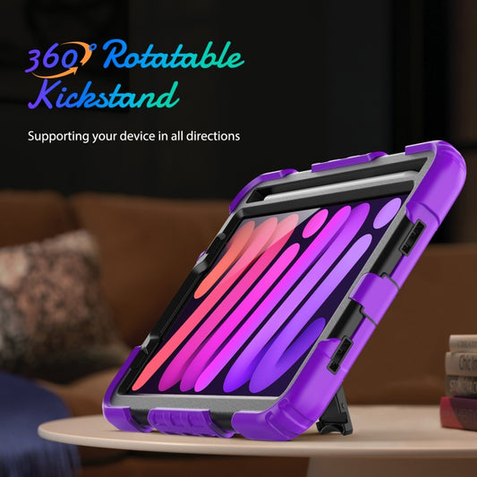 For iPad mini 2024 / mini 6 Shockproof Silicone + PC Protective Tablet Case with Holder & Shoulder Strap & Pen Slot(Black + Purple) - iPad mini 6 Cases by buy2fix | Online Shopping UK | buy2fix