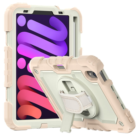 For iPad mini 2024 / mini 6 Shockproof Silicone + PC Protective Tablet Case with Holder & Shoulder Strap & Pen Slot(Beige + Rose Gold) - iPad mini 6 Cases by buy2fix | Online Shopping UK | buy2fix