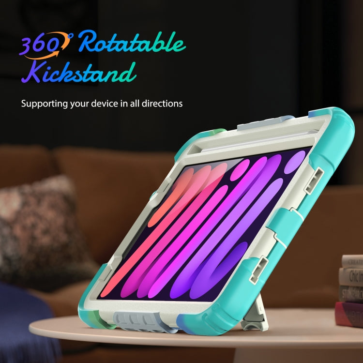 For iPad mini 2024 / mini 6 Shockproof Silicone + PC Protective Tablet Case with Holder & Shoulder Strap & Pen Slot(Beige + Camouflage Blue) - iPad mini 6 Cases by buy2fix | Online Shopping UK | buy2fix