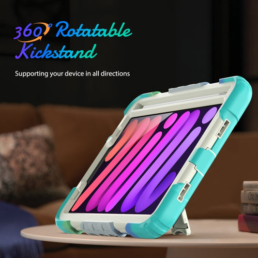 For iPad mini 2024 / mini 6 Shockproof Silicone + PC Protective Tablet Case with Holder & Shoulder Strap & Pen Slot(Beige + Camouflage Blue) - iPad mini 6 Cases by buy2fix | Online Shopping UK | buy2fix