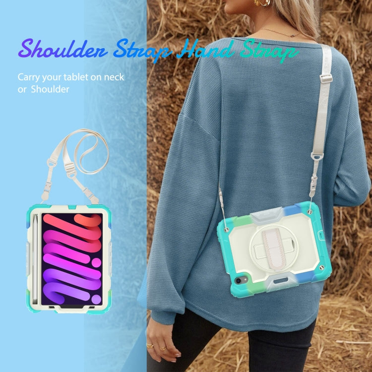 For iPad mini 2024 / mini 6 Shockproof Silicone + PC Protective Tablet Case with Holder & Shoulder Strap & Pen Slot(Beige + Camouflage Blue) - iPad mini 6 Cases by buy2fix | Online Shopping UK | buy2fix