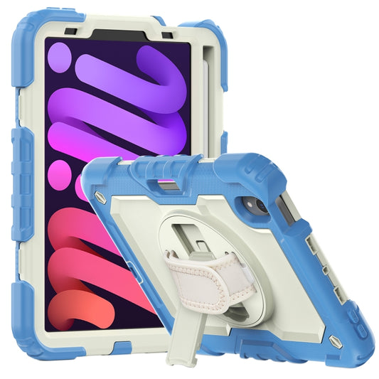 For iPad mini 2024 / mini 6 Shockproof Silicone + PC Protective Tablet Case with Holder & Shoulder Strap & Pen Slot(Beige + Cyan) - iPad mini 6 Cases by buy2fix | Online Shopping UK | buy2fix