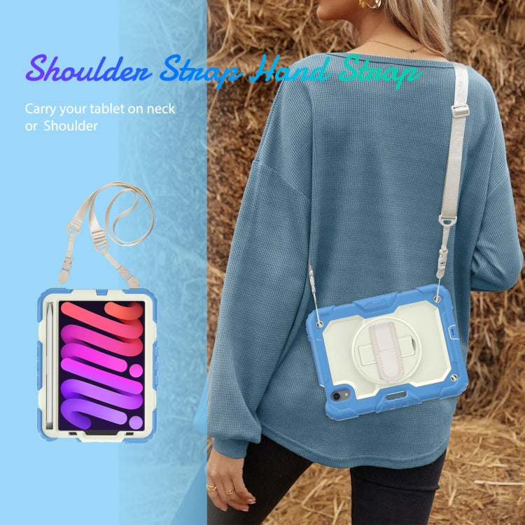 For iPad mini 2024 / mini 6 Shockproof Silicone + PC Protective Tablet Case with Holder & Shoulder Strap & Pen Slot(Beige + Cyan) - iPad mini 6 Cases by buy2fix | Online Shopping UK | buy2fix