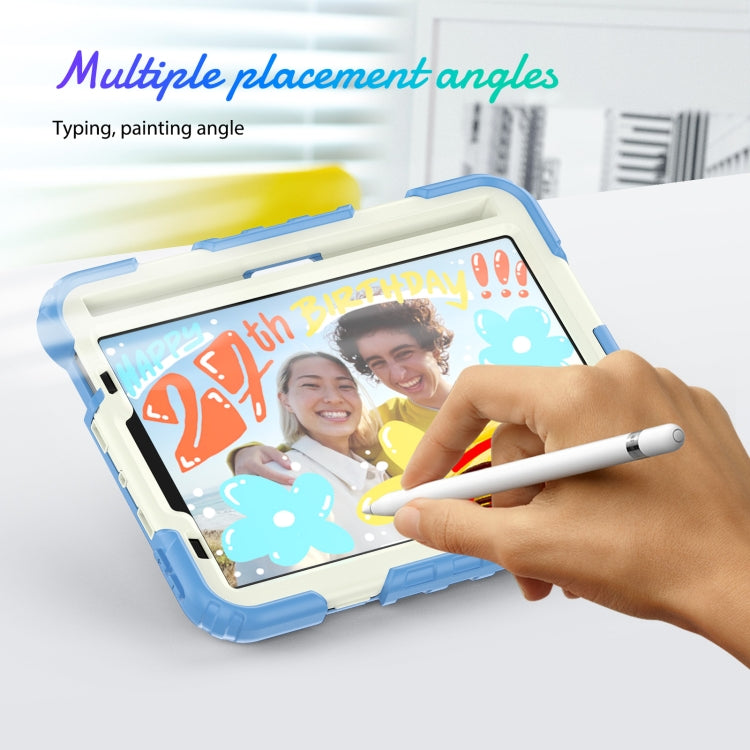 For iPad mini 2024 / mini 6 Shockproof Silicone + PC Protective Tablet Case with Holder & Shoulder Strap & Pen Slot(Beige + Cyan) - iPad mini 6 Cases by buy2fix | Online Shopping UK | buy2fix