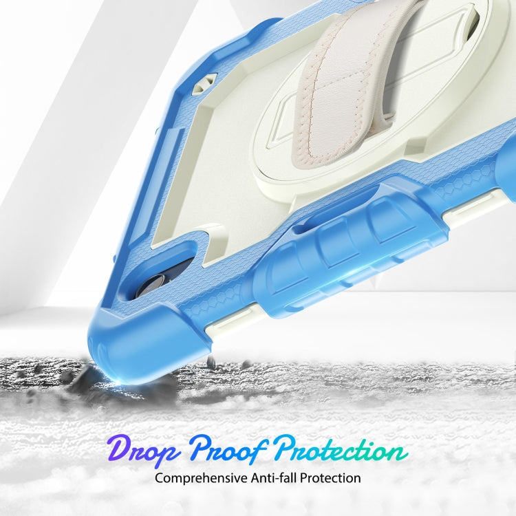 For iPad mini 2024 / mini 6 Shockproof Silicone + PC Protective Tablet Case with Holder & Shoulder Strap & Pen Slot(Beige + Cyan) - iPad mini 6 Cases by buy2fix | Online Shopping UK | buy2fix