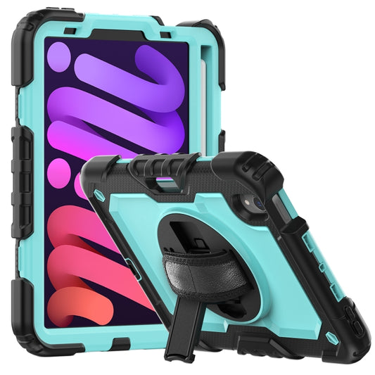 For iPad mini 2024 / mini 6 Shockproof Silicone + PC Protective Tablet Case with Holder & Shoulder Strap & Pen Slot(Light Blue + Black) - iPad mini 6 Cases by buy2fix | Online Shopping UK | buy2fix