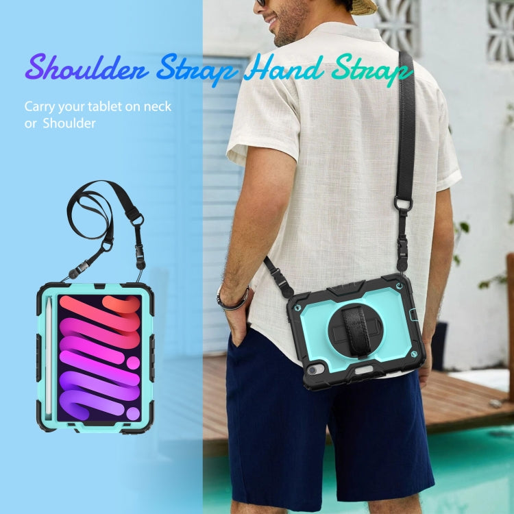 For iPad mini 2024 / mini 6 Shockproof Silicone + PC Protective Tablet Case with Holder & Shoulder Strap & Pen Slot(Light Blue + Black) - iPad mini 6 Cases by buy2fix | Online Shopping UK | buy2fix