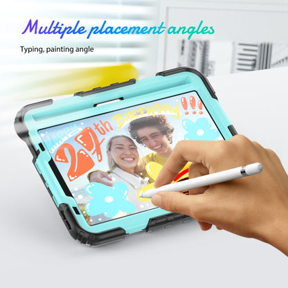 For iPad mini 2024 / mini 6 Shockproof Silicone + PC Protective Tablet Case with Holder & Shoulder Strap & Pen Slot(Light Blue + Black) - iPad mini 6 Cases by buy2fix | Online Shopping UK | buy2fix