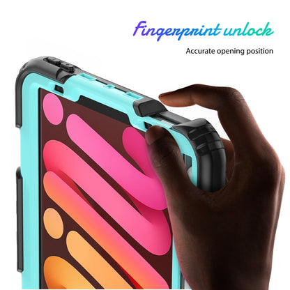 For iPad mini 2024 / mini 6 Shockproof Silicone + PC Protective Tablet Case with Holder & Shoulder Strap & Pen Slot(Light Blue + Black) - iPad mini 6 Cases by buy2fix | Online Shopping UK | buy2fix