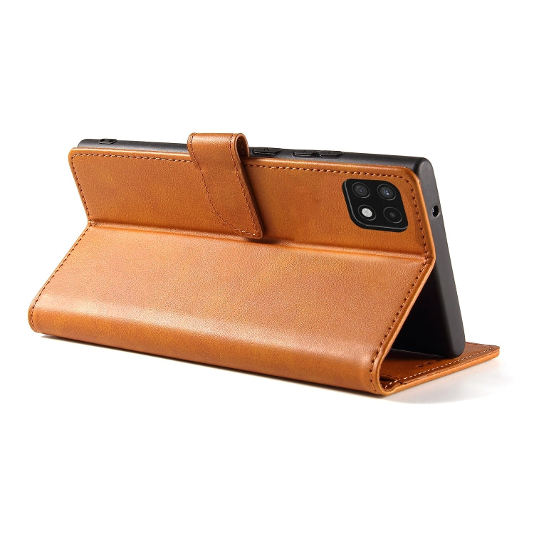 For Samsung Galaxy A22 5G Calf Texture Buckle Horizontal Flip Leather Case with Holder & Card Slots & Wallet(Khaki) by buy2fix