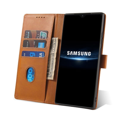 For Samsung Galaxy A22 5G Calf Texture Buckle Horizontal Flip Leather Case with Holder & Card Slots & Wallet(Khaki) by buy2fix