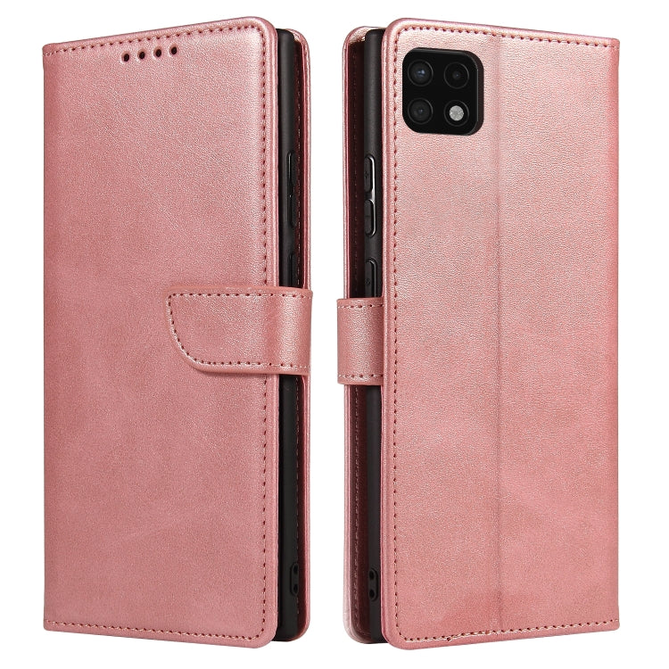 For Samsung Galaxy A22 5G Calf Texture Buckle Horizontal Flip Leather Case with Holder & Card Slots & Wallet(Rose Gold) by buy2fix
