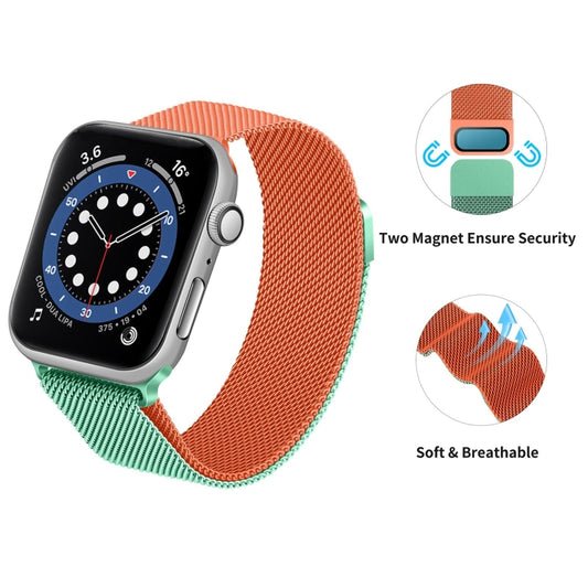 Gradient Color Milan Watch Band For Apple Watch Series 7 45mm/6&SE&5&4 44mm/3&2&1 42mm(Orange Light Blue) by buy2fix