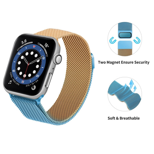 Gradient Color Milan Watch Band For Apple Watch Series 7 45mm/6&SE&5&4 44mm/3&2&1 42mm(Blue Rose Gold) by buy2fix