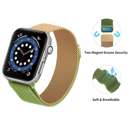 Gradient Color Milan Watch Band For Apple Watch Series 7 45mm/6&SE&5&4 44mm/3&2&1 42mm(Green Rose Gold) by buy2fix