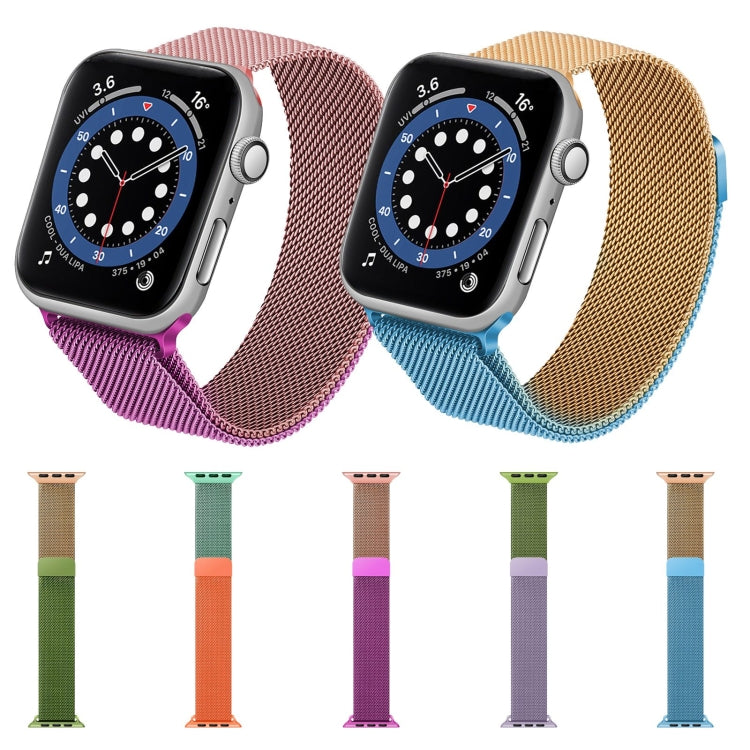 Gradient Color Milan Watch Band For Apple Watch Series 7 45mm/6&SE&5&4 44mm/3&2&1 42mm(Green Rose Gold) by buy2fix