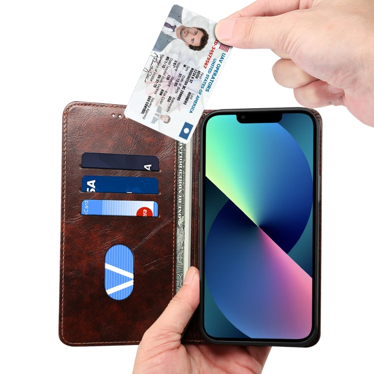 For iPhone 13 Baroque Simple Horizontal Flip Leather Case with Holder & Card Slots & Wallet(Dark Brown) - iPhone 13 Cases by buy2fix | Online Shopping UK | buy2fix