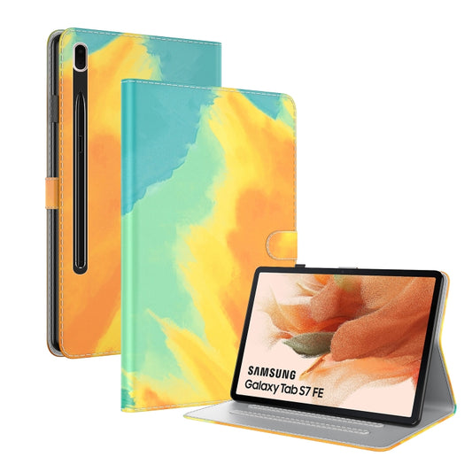 For Samsung Galaxy Tab S7 FE 12.4 inch 2021 T730 / T736 Voltage Watercolor Pattern Skin Feel Magnetic Horizontal Flip PU Leather Case with Holder & Card Slots & Photo Frame(Autumn Leaves) - Galaxy Tab S7 FE by buy2fix | Online Shopping UK | buy2fix