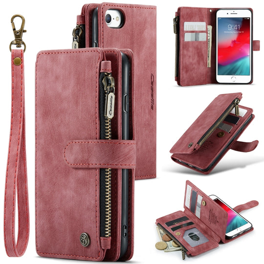 For iPhone SE 2022 / SE 2020 / 8 / 7 / 6 CaseMe-C30 PU + TPU Multifunctional Horizontal Flip Leather Case with Holder & Card Slot & Wallet & Zipper Pocke(Red)