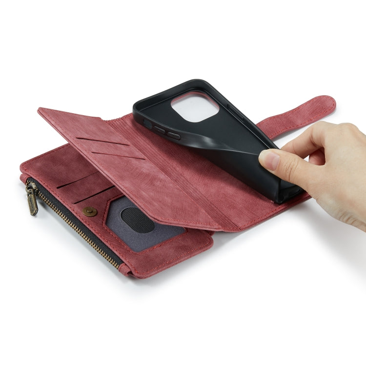 For iPhone 12 mini CaseMe-C30 PU + TPU Multifunctional Horizontal Flip Leather Case with Holder & Card Slot & Wallet & Zipper Pocket (Red) - iPhone 12 mini Cases by CaseMe | Online Shopping UK | buy2fix