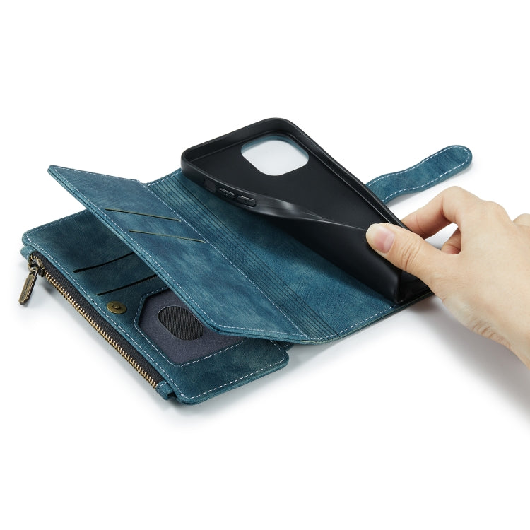 For iPhone 12 / 12 Pro CaseMe-C30 PU + TPU Multifunctional Horizontal Flip Leather Case with Holder & Card Slot & Wallet & Zipper Pocket(Blue) - iPhone 12 / 12 Pro Cases by CaseMe | Online Shopping UK | buy2fix