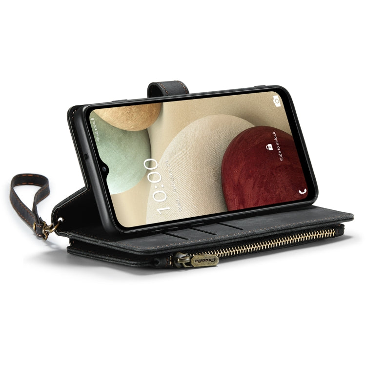 For Samsung Galaxy A12 CaseMe-C30 PU + TPU Multifunctional Horizontal Flip Leather Case with Holder & Card Slot & Wallet & Zipper Pocket(Black) by CaseMe