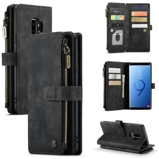 For Samsung Galaxy S9+ CaseMe-C30 PU + TPU Multifunctional Horizontal Flip Leather Case with Holder & Card Slot & Wallet & Zipper Pocket(Black)