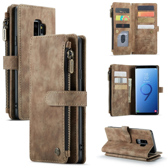 For Samsung Galaxy S9+ CaseMe-C30 PU + TPU Multifunctional Horizontal Flip Leather Case with Holder & Card Slot & Wallet & Zipper Pocket(Brown)