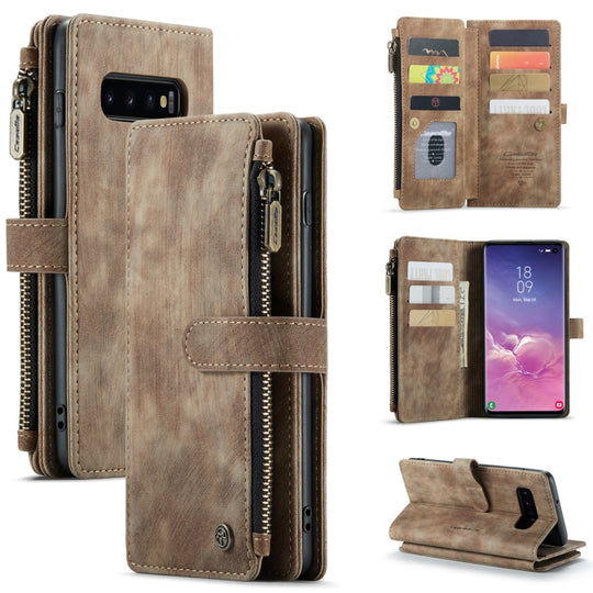 For Samsung Galaxy S10 CaseMe-C30 PU + TPU Multifunctional Horizontal Flip Leather Case with Holder & Card Slot & Wallet & Zipper Pocket(Brown)