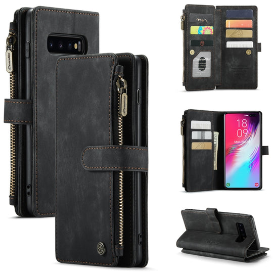 For Samsung Galaxy S10+ CaseMe-C30 PU + TPU Multifunctional Horizontal Flip Leather Case with Holder & Card Slot & Wallet & Zipper Pocket(Black)