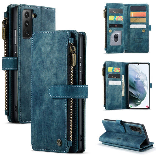 For Samsung Galaxy S21 5G CaseMe-C30 PU + TPU Multifunctional Horizontal Flip Leather Case with Holder & Card Slot & Wallet & Zipper Pocket(Blue)