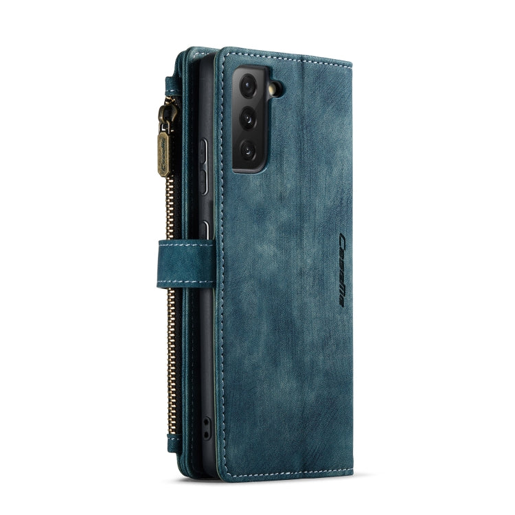 For Samsung Galaxy S21 FE CaseMe-C30 PU + TPU Multifunctional Horizontal Flip Leather Case with Holder & Card Slot & Wallet & Zipper Pocket(Blue) - Galaxy Phone Cases by CaseMe | Online Shopping UK | buy2fix