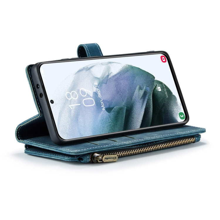 For Samsung Galaxy S21 FE CaseMe-C30 PU + TPU Multifunctional Horizontal Flip Leather Case with Holder & Card Slot & Wallet & Zipper Pocket(Blue) - Galaxy Phone Cases by CaseMe | Online Shopping UK | buy2fix