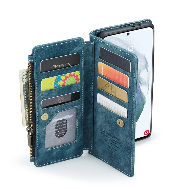 For Samsung Galaxy S21 FE CaseMe-C30 PU + TPU Multifunctional Horizontal Flip Leather Case with Holder & Card Slot & Wallet & Zipper Pocket(Blue) - Galaxy Phone Cases by CaseMe | Online Shopping UK | buy2fix