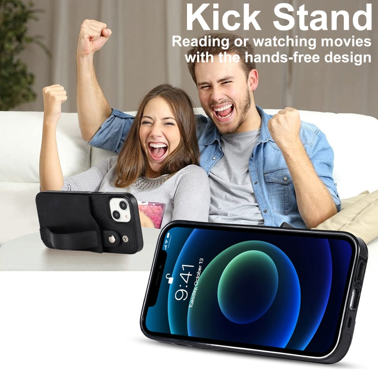 For iPhone 13 mini Crazy Horse Texture Shockproof TPU + PU Leather Case with Card Slot & Wrist Strap Holder (Black) by buy2fix