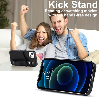 For iPhone 13 mini Crazy Horse Texture Shockproof TPU + PU Leather Case with Card Slot & Wrist Strap Holder (Black) by buy2fix