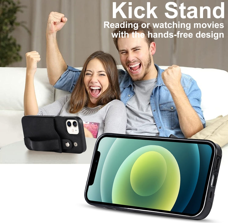 For iPhone 12 mini Crazy Horse Texture Shockproof TPU + PU Leather Case with Card Slot & Wrist Strap Holder (Black) by buy2fix