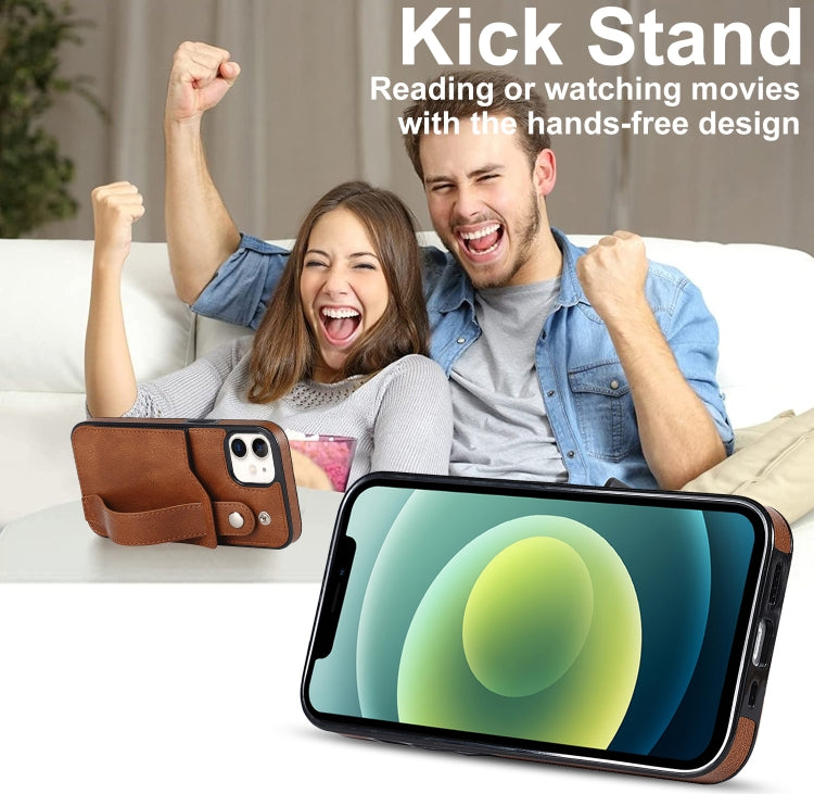 For iPhone 12 mini Crazy Horse Texture Shockproof TPU + PU Leather Case with Card Slot & Wrist Strap Holder (Brown) by buy2fix