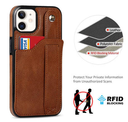 For iPhone 12 mini Crazy Horse Texture Shockproof TPU + PU Leather Case with Card Slot & Wrist Strap Holder (Brown) by buy2fix