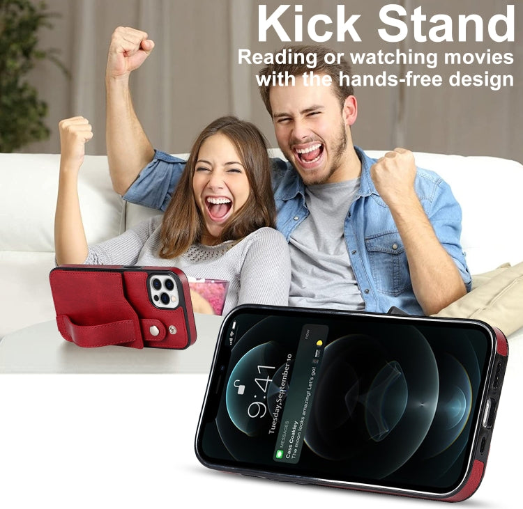 For iPhone 12 / 12 Pro Crazy Horse Texture Shockproof TPU + PU Leather Case with Card Slot & Wrist Strap Holder(Red) by buy2fix