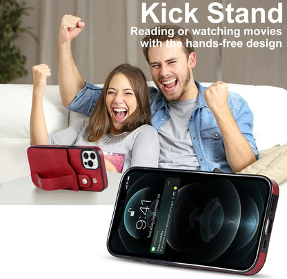 For iPhone 12 / 12 Pro Crazy Horse Texture Shockproof TPU + PU Leather Case with Card Slot & Wrist Strap Holder(Red) by buy2fix