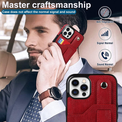 For iPhone 12 / 12 Pro Crazy Horse Texture Shockproof TPU + PU Leather Case with Card Slot & Wrist Strap Holder(Red) by buy2fix