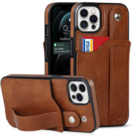 For iPhone 12 / 12 Pro Crazy Horse Texture Shockproof TPU + PU Leather Case with Card Slot & Wrist Strap Holder(Brown) by buy2fix