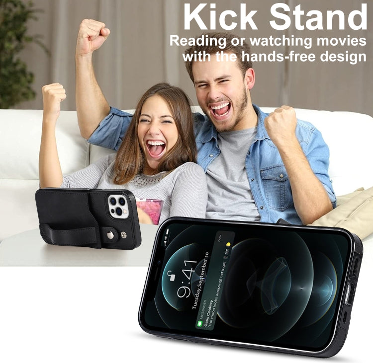 For iPhone 12 Pro Max Crazy Horse Texture Shockproof TPU + PU Leather Case with Card Slot & Wrist Strap Holder(Black) by buy2fix