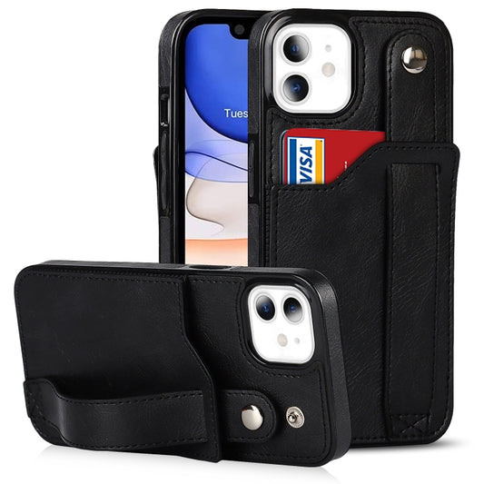 For iPhone 11 Crazy Horse Texture Shockproof TPU + PU Leather Case with Card Slot & Wrist Strap Holder (Black) by buy2fix